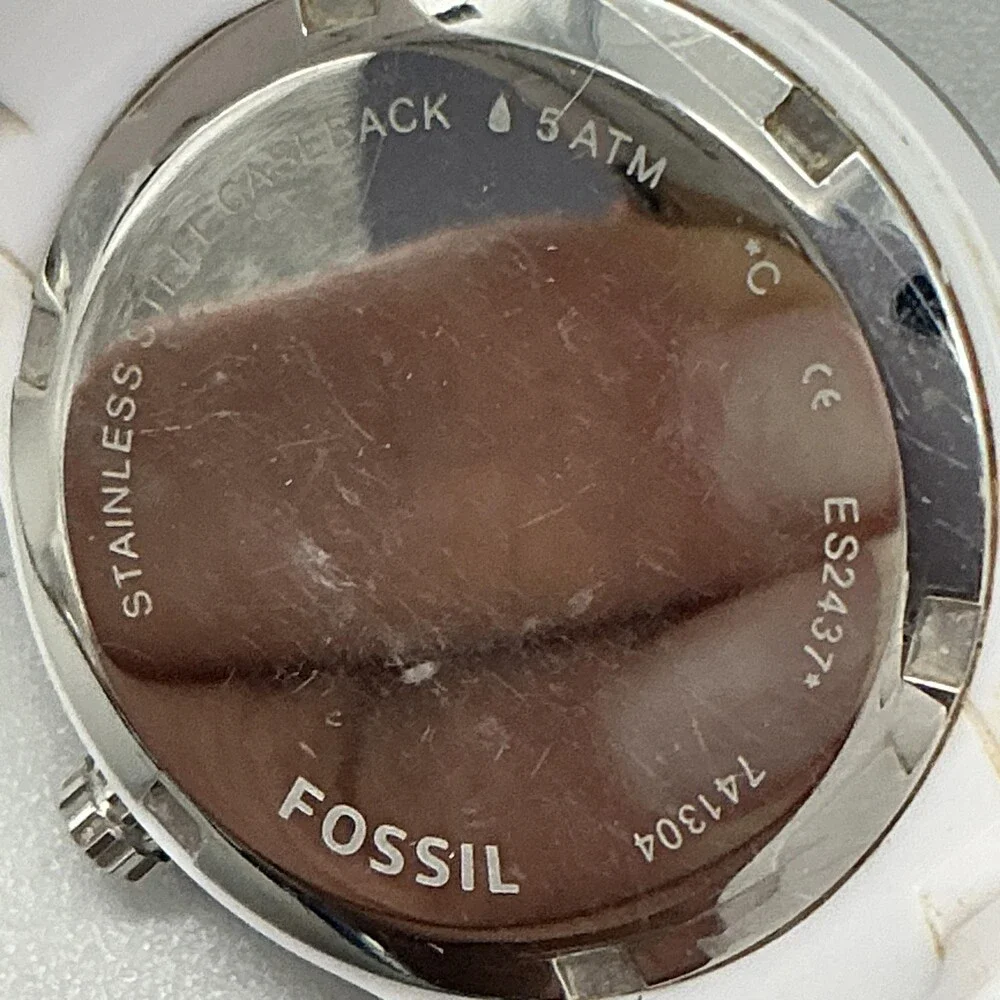 Fossil ES2437 Womens Watch 31mm MOP Ceramic Crystals Date New Battery 6.75